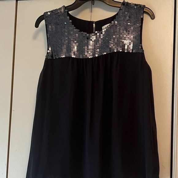 Ann Taylor LOFT Sleeveless Blouse with Sequins - Lined - Dark Blue - Medium - Picture 1 of 5